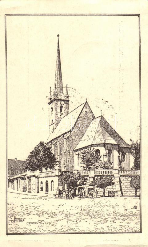 Dés, Dej; Református templom / Calvinist church 'vissza' So. Stpl (EK)