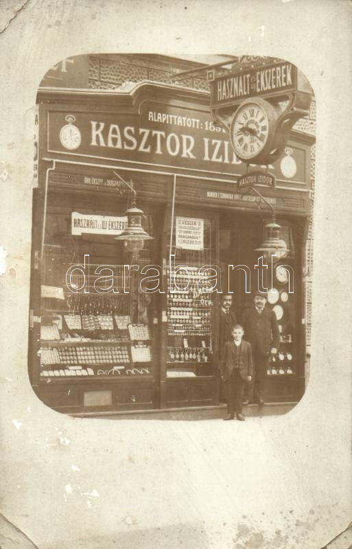 Budapest (?) Kasztor Izidor használt és új ékszerüzlete, photo (EK)