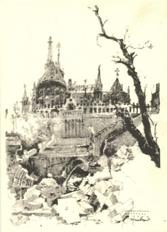 Budapest I. Megrongált Halászbástya, szignós