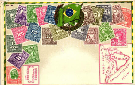 Brazil, Brasilien - set of stamps, Ottmar Zieher's Carte Philatelique No. 84. litho