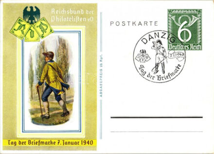 1940 Tag der Briefmarke, Danzig. Reichsbund der Philatelisten / day of philately in Gdansk So.Stpl Ga.