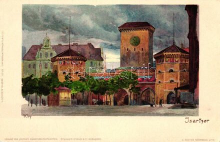München, Isarthor, Velten's Künstler-Postkarte No. 85. litho s: Kley