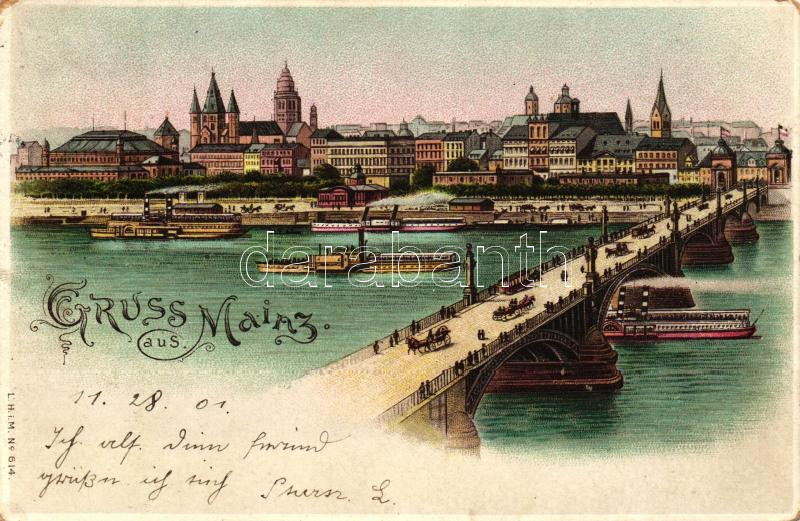 Mainz, Brücke / bridge, litho