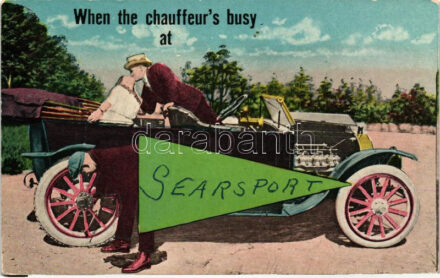When the chauffeur's busy at Searsport; romantic early automobile-era postcard