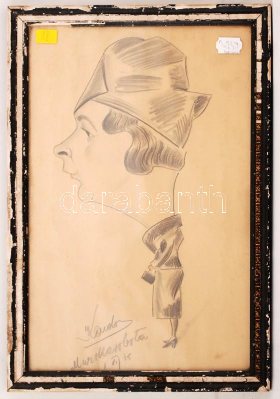 Kondor László (1901-1963): Karikatúra. Ceruza, papír, jelzett, üvegezett keretben, 41×27 - Image 3