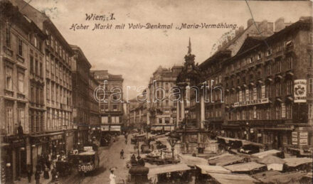 Vienna, Wien I. Hoher Markt, Votiv Denkmal Maria Vermählung / market square, statue, Pelzwaren