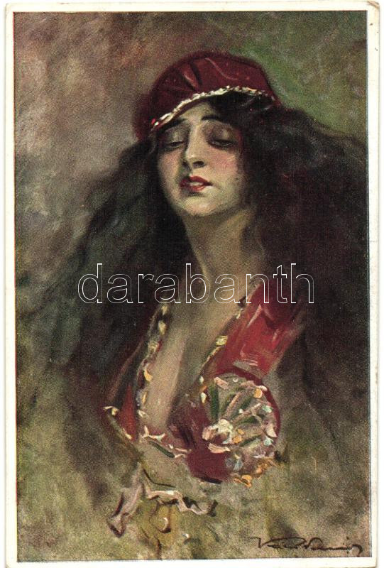 Tanulmányfej / Erotic art postcard s: Kiss Rezső