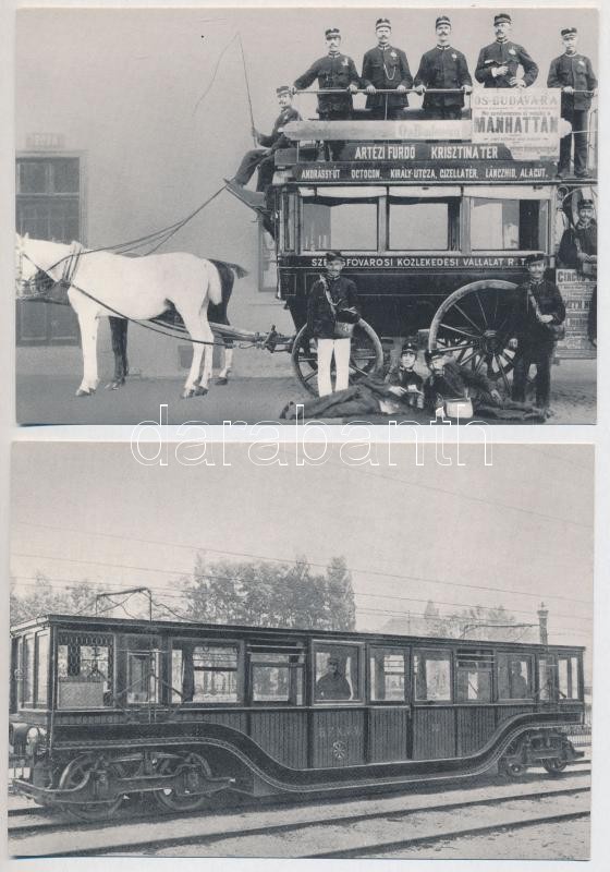 Budapest - 4 db MODERN megíratlan képeslap budapesti közlekedési eszközökről: földalatti villamosvasút motorkocsija, emeletes omnibusz, emeletes lóvasút, villamosvasút / 4 MODERN unused postcards of public means of transportation in - Image 2