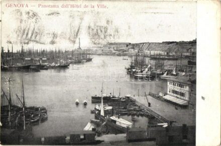 Genova, Genoa; Panorama dall'Hotel de la Ville / port (EK)