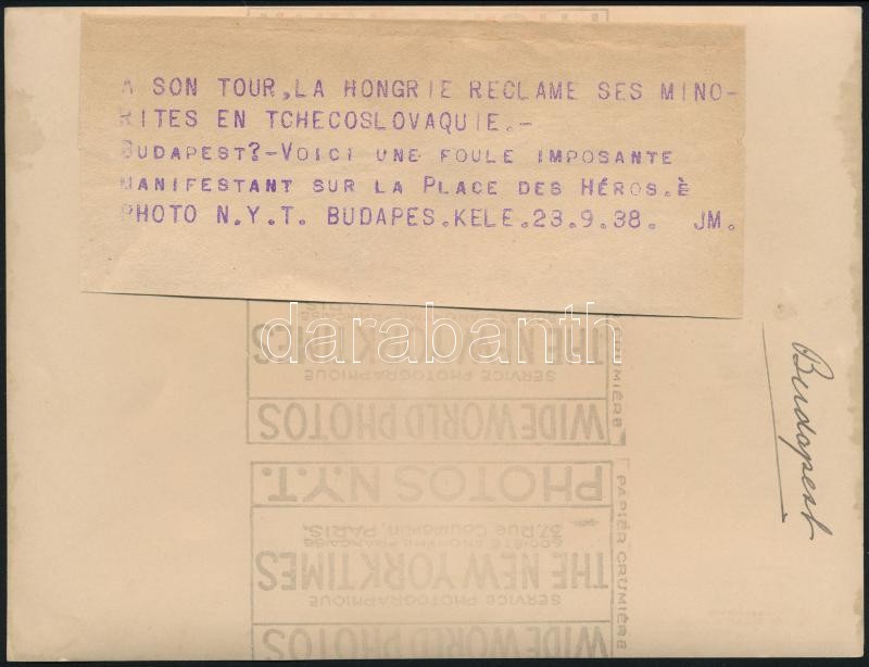 1938 Ünnepség Budapesten a Felvidék visszacsatolása alkalmából. Francia sajtófotó 18x12 cm - Image 2