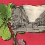 Temesvár, Timisoara; Andrássy út, villamos, lóherés litho művészlap, Uhrmann Henrik kiadása / street view, tram, clover litho art postcard
