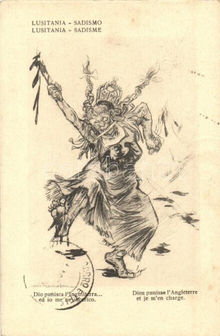 Lusitania - Sadismo / WWI anti-German mocking postcard s: Louis Raemaekers (EK)