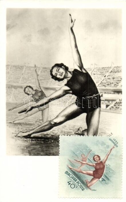 1953 augusztus 20. A Népstadion megnyitása, Képzőművészeti Alap kiadása / Hungarian stadium opening ceremony s: Gáll. F. So. Stpl. CM