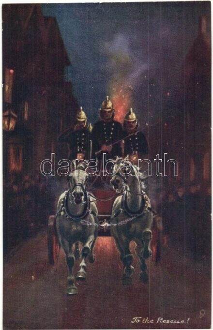 To the rescue! / Firefighters. Raphael Tuck & Sons Oilette Fighting the flames Postcard 6459.