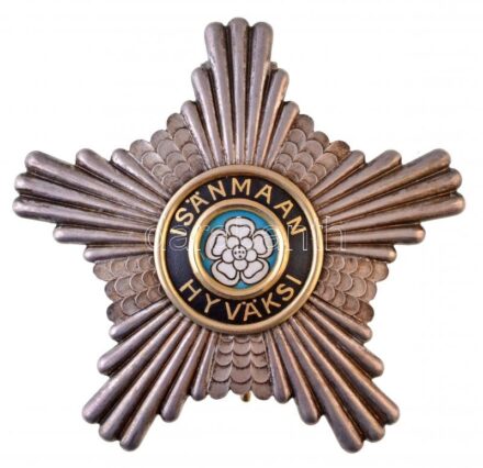 Finnország ~1936. 'Fehér Rózsa Lovagrend I. osztályának csillaga' zománcozott, jelzett Ag csillag, függőleges tűvel, a csillag hátoldalán 'A. TILLANDER' gyártói jelzés, mellette ezüstjelzések (76x78mm) T:2 / Finland ~1936. 'Order