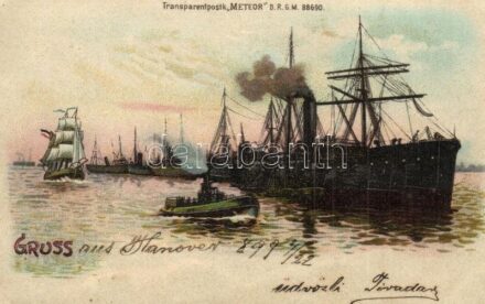 German ships. Gruss aus... Meteor Transparentpostk. DRGM 88690. hold to light litho / Német hajók. átvilágíthat lap, tartsa a fény felé