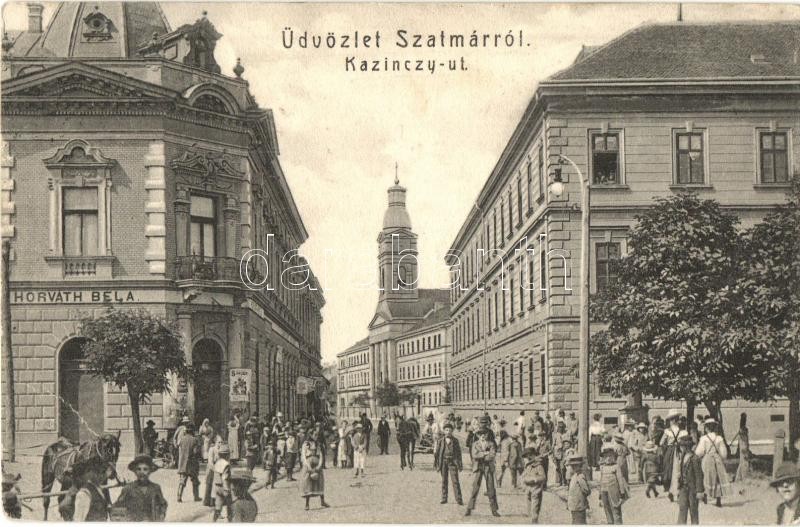 Szatmárnémeti, Szatmár, Satu Mare; Kazinczy út, Horváth Béla üzlete / street view, shops (EB)