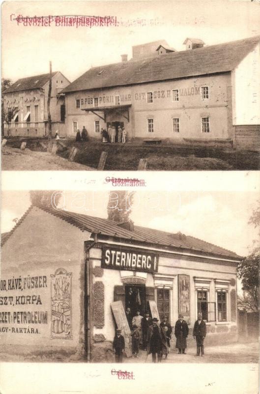 Biharpüspöki, Bischof Bihar, Episcopia Bihor; Margit gőzmalom, Sternberg üzlete. Sternberg J. utóda Klein Sámuel kiadása / steam mill, shop front with owners (EK)