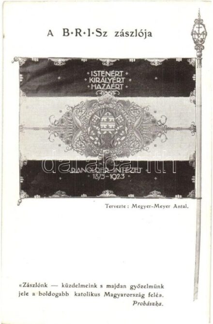 A Budapesti Ranolder Intézet Iskolatársak Szövetsége (BRISZ) zászlója. Tervezte Megyer-Meyer Antal / Flag of a Hungarian schoolmates alliance