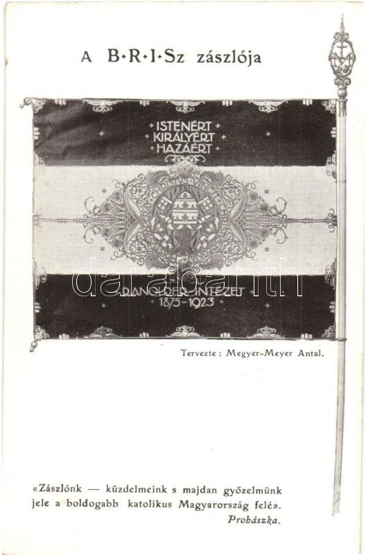 A Budapesti Ranolder Intézet Iskolatársak Szövetsége (BRISZ) zászlója. Tervezte Megyer-Meyer Antal / Flag of a Hungarian schoolmates alliance