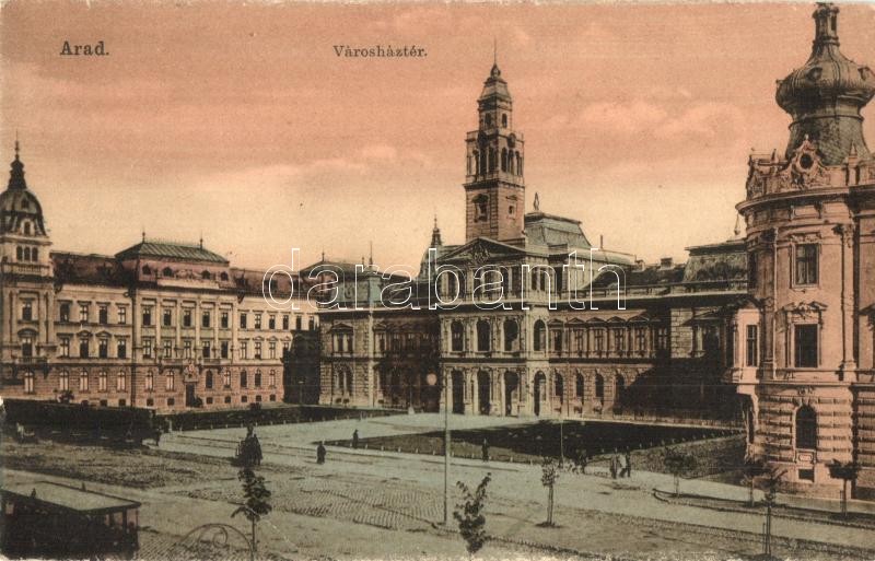 Arad, Városháza tér, városi vasút, kisvasút. Kiadja Keppich Vilmos / Town hall square, urban railway (EB)