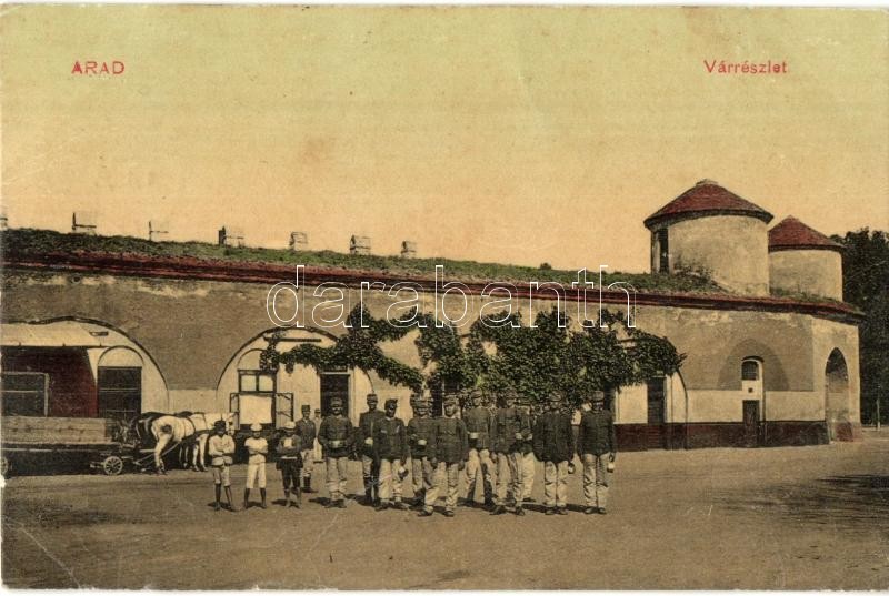 1910 Arad, Vár részlete, katonák, szekér / castle wall, K.u.K. soldiers, horse-drawn carriage (EK)