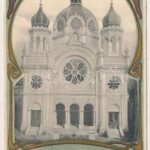 1900 Marosvásárhely, Targu Mures; Izraelita templom, zsinagóga. Szecessziós litho keret, Holbach Ede kiadása / synagogue. Art Nouveau, litho frame