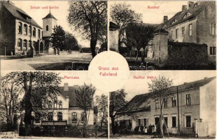 1913 Fahrland (Potsdam), Schule und Kriche, Gutshof, Pfarrhaus, Gasthof Walter. Verlag Johann Lindenberg / school and church, villa, parsonage, Walter's inn and hotel (EK)