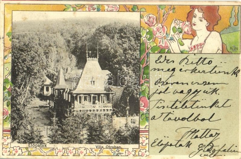 1904 Előpatak, Valcele; Otroban villa. Szecessziós litho keret / villa. Art Nouveau, litho (fl)