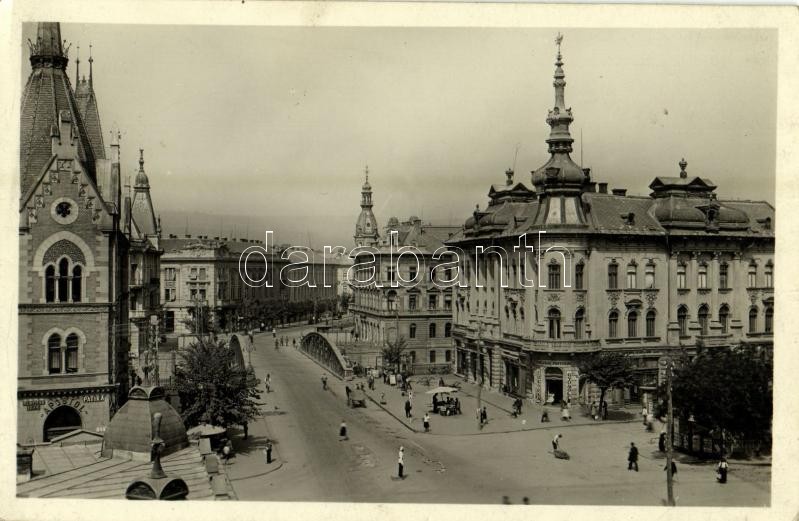 Kolozsvár, Cluj; Széchenyi tér, Apostol patika, gyógyszertár, Heilper Arthur, Stanciu Szilárd üzlete, híd / square, pharmacy, shops, bridge