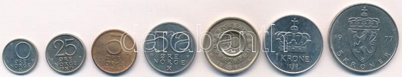 Norvégia 1975-1988. 5ö-10K (7xklf) T:1-,2 Norway 1975-1988. 5 Ore - 10 Kroner (7xdiff) C:AU,XF