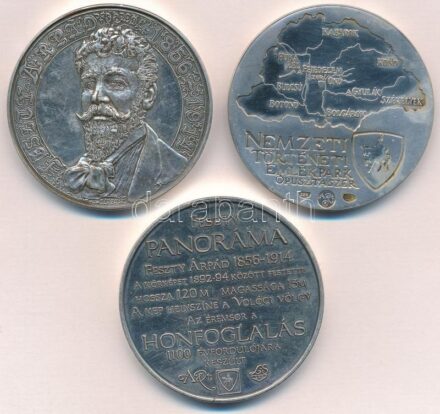 1996. 'Nemzeti Történeti Emlékpark Ópusztaszer / Feszty Árpád' ezüstözött fém emlékérem (42mm) + 'Nemzeti Történeti Emlékpark Ópusztaszer / Térkép' ezüstözött fém emlékérem (42mm) + 'Feszty panoráma' ezüstözött fém