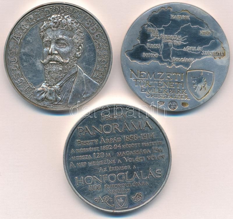 1996. 'Nemzeti Történeti Emlékpark Ópusztaszer / Feszty Árpád' ezüstözött fém emlékérem (42mm) + 'Nemzeti Történeti Emlékpark Ópusztaszer / Térkép' ezüstözött fém emlékérem (42mm) + 'Feszty panoráma' ezüstözött fém