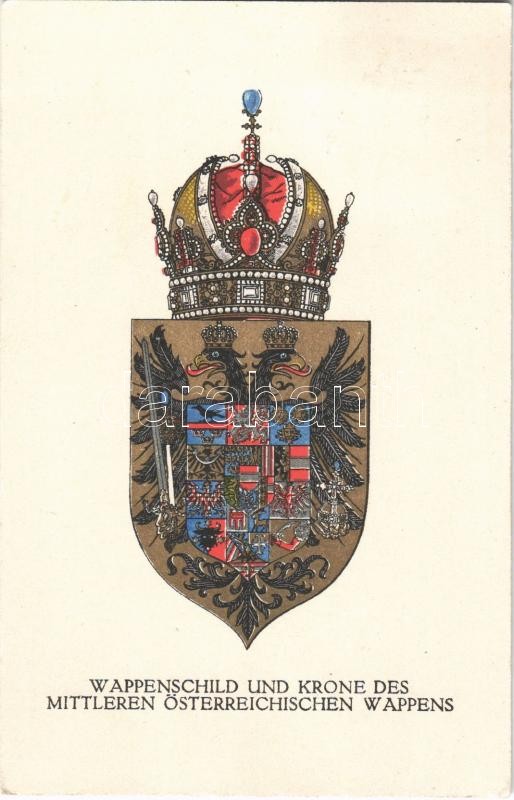 1916 Wappenschild und Krone des Mittleren Österreichischen Wappens / Austria-Hungary coat of arms and crown. Offizielle Karte für Rotes Kreuz, Kriegsfürsorgeamt, Kriegshilfsbüro Nr. 286. + 'K.u.K. Militärzensur Bregenz' (EK)