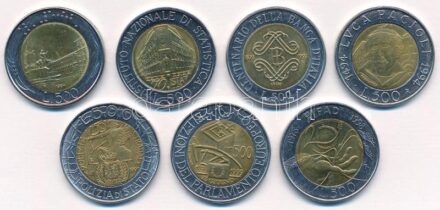 Olaszország 1984-1999. 500L (7xklf) forgalmi emlékkiadások T:1,1- Italy 1984-1999. 500 Lire (7xdiff) commemorative issues C:UNC,AU
