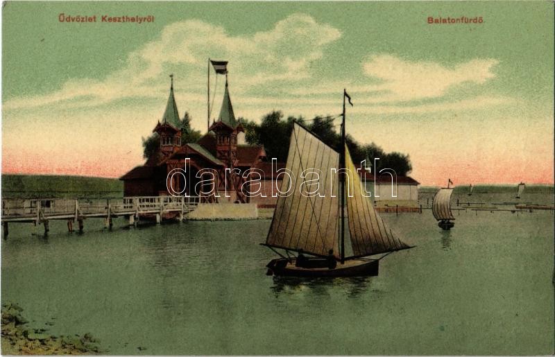 Keszthely, Balatonfürdő, vitorlás. Mérei Ignác kiadása 1908. 6886a.