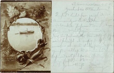 1905 Pétervárad, Peterwardein, Petrovaradin (Újvidék, Novi Sad); gőzhajó. Cristallo / steamship. Art Nouveau, photo