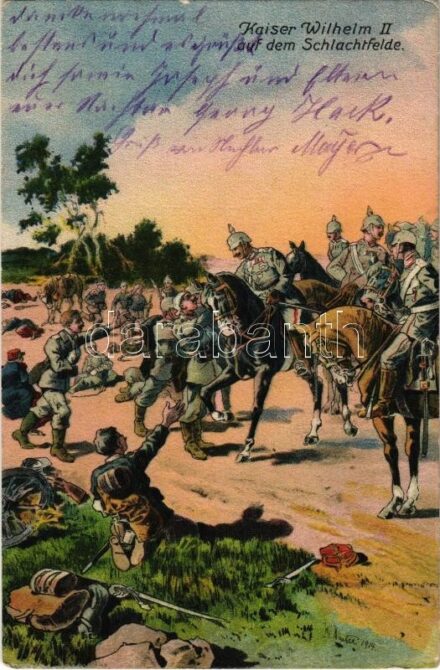 Kaiser Wilhelm II auf dem Schlachtfelde / WWI German military art postcard with Wilhelm II. Wenau-Postkarte No. 89.