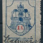 1910 Szatmárnémeti anyakönyvi kivonati díjbélyeg 1K 1a típus (50 000) / 1910 Satu Mare birth document fiscal stamp