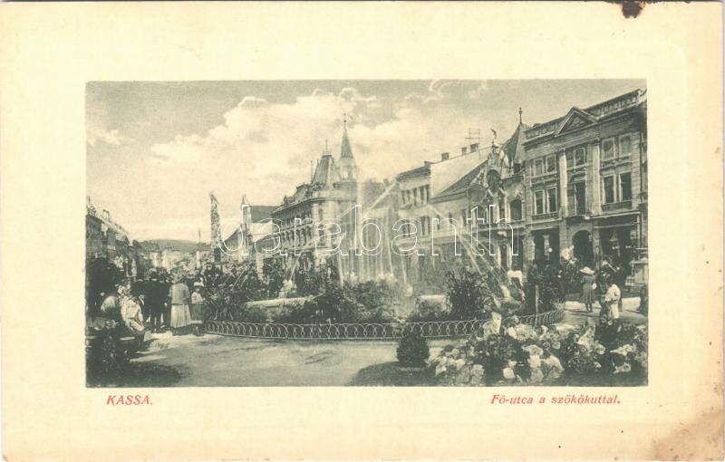 Kassa, Kosice; Fő utca a szökőkúttal. W. L. Bp. 6208. / main street, fountain (fl)