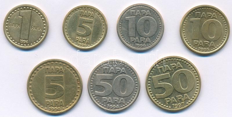Jugoszlávia 1994-1997. 1p-50p (7xklf) T:2 Yugoslavia 1994-1997. 1 Para - 50 Para (7xdiff) C:XF