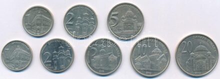 Jugoszlávia 2002. 1D-5D (3xklf) + Szerbia 2003-2004. 1D-20D (5xklf) T:1-,2 Yugoslavia 2002. 1 Dinar - 5 Dinara (3xdiff) + Serbia 2003-2004. 1 Dinar - 20 Dinara (5xdiff) C:AU,XF