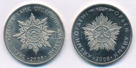 Kazahsztán 2008. 50T Cu-Ni (2xklf) 'Dank Csillagrend, Aibyn kitüntetés' T:1-,2 Kazakhstan 2008. 50 Tenge Cu-Ni (2xdiff) 'Dank Order Star, Aibyn insignia' C:AU,XF Krause KM#170, KM#171
