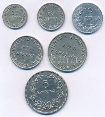 Görögország 1922-1930. 10l-5D (6xklf) T:2,2- Greece 1922-1930. 10 Lepta - 5 Drachmai (6xdiff) C:XF,VF Krause KM#66, KM#67, KM#68, KM#69, KM#70, KM#71