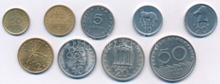 Görögország 1976-1980. 10l-50D (9xklf) T:1-,2 Greece 1976-1980. 10 Lepta - 50 Drachmai (9xdiff) C:AU,XF Krause KM#113, KM#114, KM#115, KM#116, KM#117, KM#118, KM#119, KM#120, KM#124