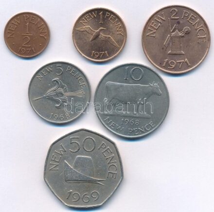 Guernsey 1968-1971. 1/2p-50p (6xklf) T:2,2- Guernsey 1968-1971. 1/2 Penny - 50 Pence (6xdiff) XF,VF Krause KM#20, KM#21, KM#22, KM#23, KM#24, KM#25