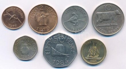 Guernsey 1977-1984. 1p-1Ł (7xklf) T:2 Guernsey 1977-1984. 1 Penny - 1 Pound (7xdiff) C:XF Krause KM#27, KM#28, KM#29, KM#30, KM#38, KM#34, KM#39