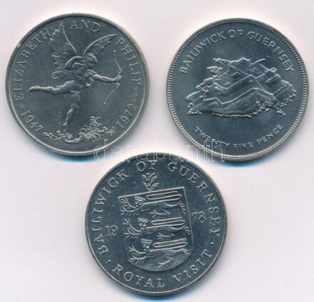 Guernsey 1972-1978. 25p Cu-Ni (3xklf) T:1-,2 Guernsey 1972-1978. 25 Pence Cu-Ni (3xdiff) C:AU,XF Krause KM#26, KM#31, KM#32
