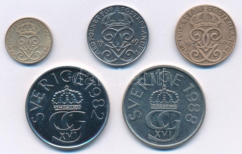 Svédország 1930-1988. 1ö-5K (5xklf) T:1--2- Sweden 1930-1988. 1 öre - 5 Kronor (5xdiff) C:AU-VF Krause KM#777, KM#778, KM#811, KM#853 - Image 2
