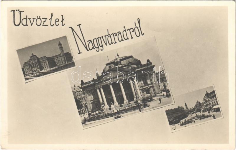 1944 Nagyvárad, Oradea; Szigligeti színház, Városháza, utca, villamos / theatre, town hall, street view, tram